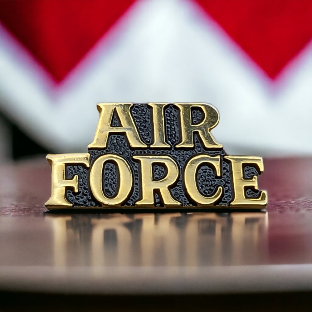 AIR FORCE Spell Out Gold Tone Black Background Hat Lapel Pin